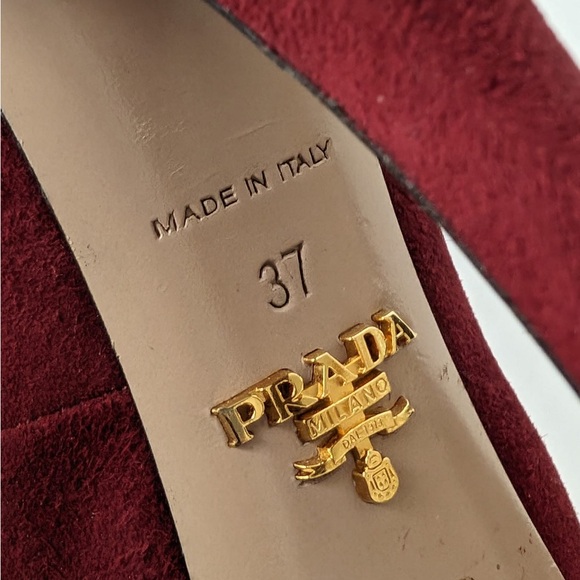 Prada Women’s Sz 37 Burgundy Dark Red Maroon Suede Mary Jane Platform Heels - Picture 5 of 9